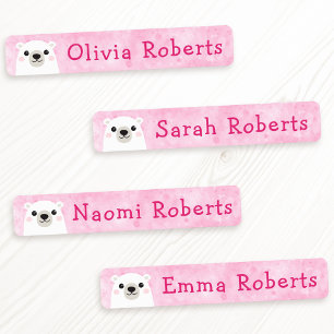 Cute polar bear pink fabric clothing labels