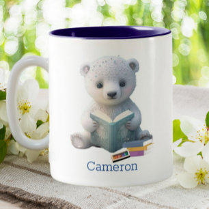 Cute Polar Bear Reading a Book Personalized  Two-Tone Coffee Mug