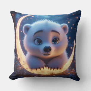 Cute Polar Bear Resting Under a Starry Night Sky Cushion
