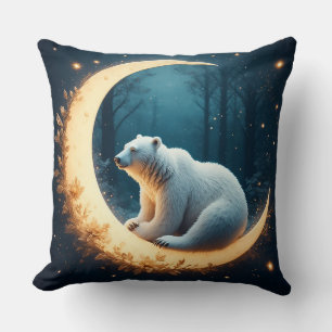Cute Polar Bear Resting Under a Starry Night Sky Cushion