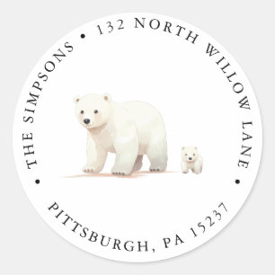 Cute Polar Bear Return Address Classic Round Sticker