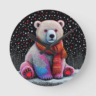 Cute polar bear round clock