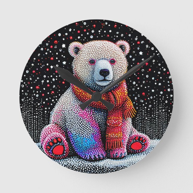 Cute polar bear round clock (Front)
