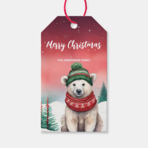 Cute Polar Bear Santa Christmas party Snow kid Gift Tags