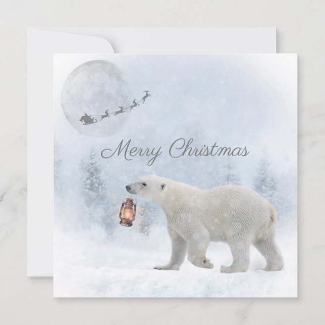 Cute Polar Bear Santa Winter Christmas Holiday Card (Front)