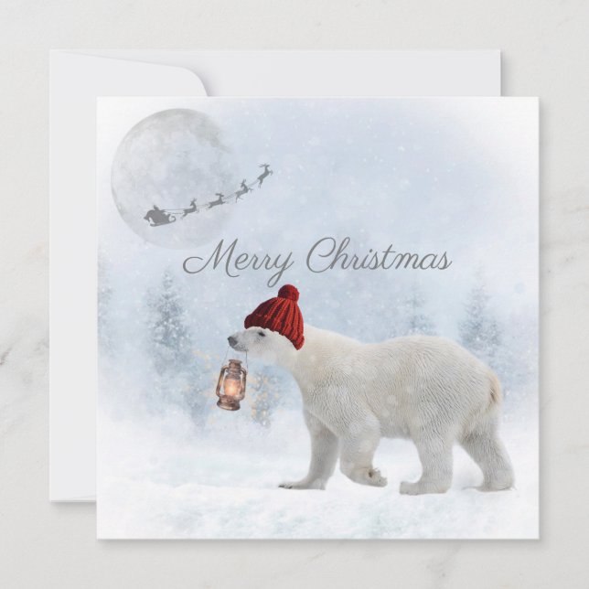 Cute Polar Bear Santa Winter Christmas Holiday Card (Front)