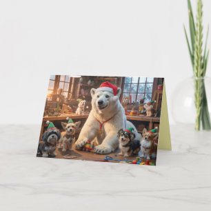Cute Polar Bear Santa Workshop Card