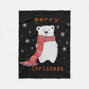 Cute Polar Bear Scarf Merry Christmas Xmas Holiday Fleece Blanket