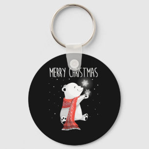 Cute Polar Bear Scarf Merry Christmas Xmas Holiday Key Ring
