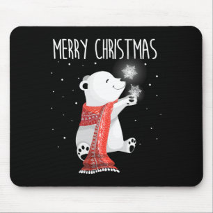 Cute Polar Bear Scarf Merry Christmas Xmas Holiday Mouse Mat