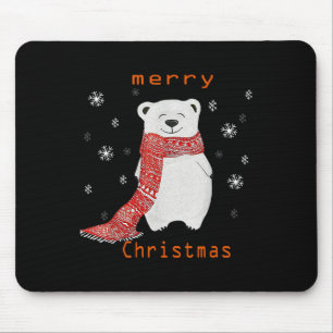 Cute Polar Bear Scarf Merry Christmas Xmas Holiday Mouse Mat