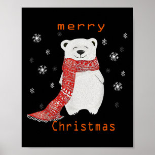 Cute Polar Bear Scarf Merry Christmas Xmas Holiday Poster