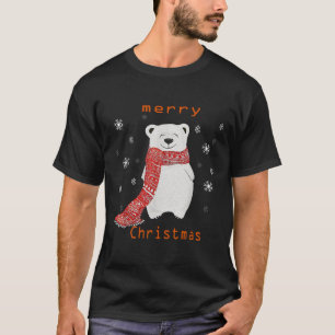 Cute Polar Bear Scarf Merry Christmas Xmas Holiday T-Shirt