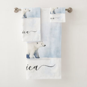 Cute polar bear script name bath towel set
