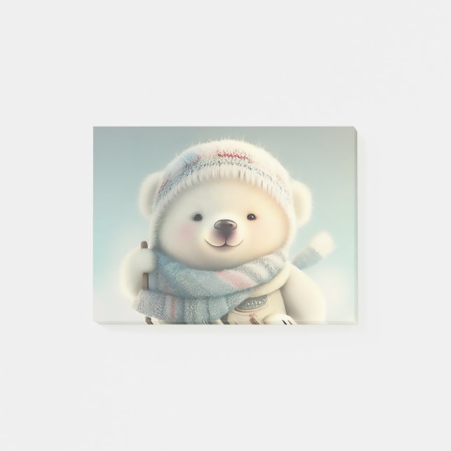 Cute Polar Bear Skiing Snowflake Winter Wonderland Post-it Notes (Front)