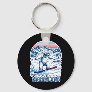 Cute Polar Bear Snowboarding In Greenland Key Ring