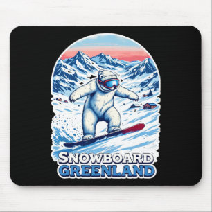 Cute Polar Bear Snowboarding In Greenland  Mouse Mat
