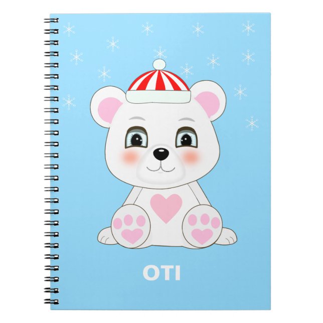 Cute Polar Bear & Snowflakes on Columbia Blue Notebook (Front)