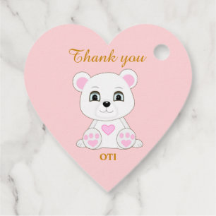 Cute polar bear thank you on golden & light pink favour tags