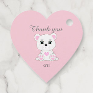 Cute polar bear thank you on light pink favour tags