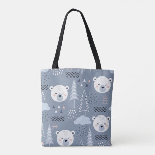 Cute Polar Bear Tote Bag - Winter Forest Aesthetic