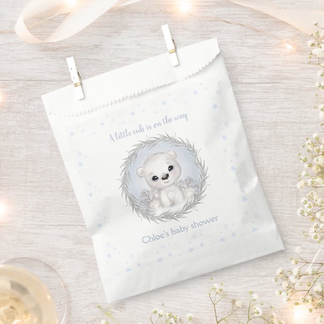 Cute Polar Bear White Winter Boy Baby Shower Favour Bags (Clipped)
