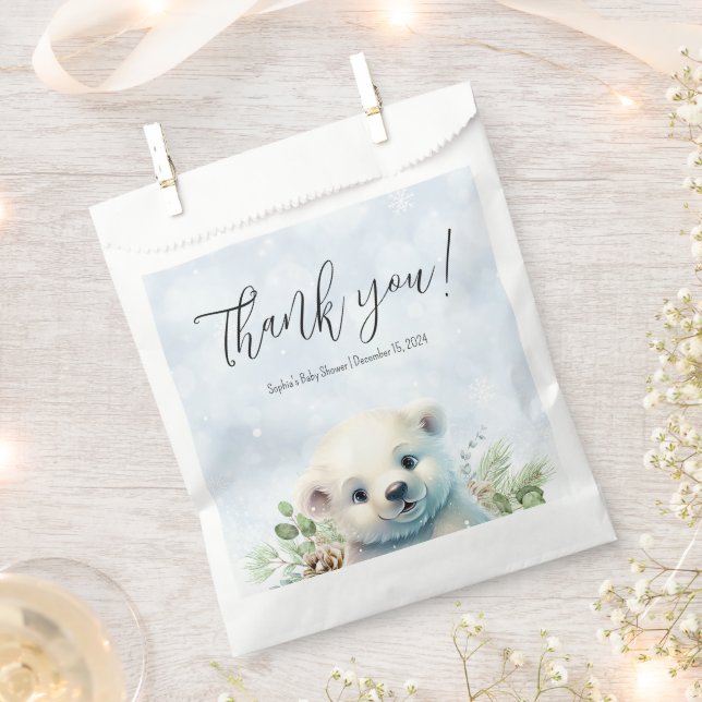 Cute Polar Bear Winter Baby Shower Blue Snow Favour Bags (Clipped)