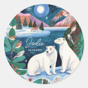 Cute Polar Bear Winter Baby Shower Classic Round Sticker