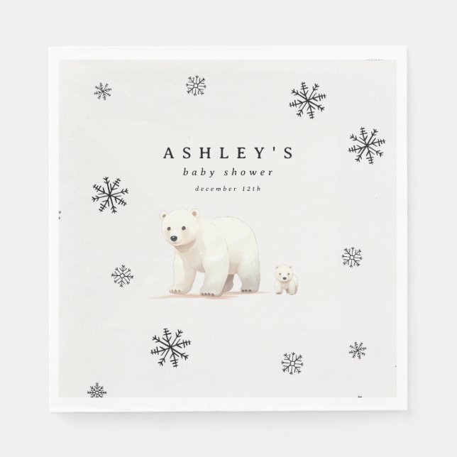 Cute Polar Bear Winter Baby Shower Napkin (Front)