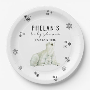 Cute Polar Bear Winter Baby Shower Paper Plate
