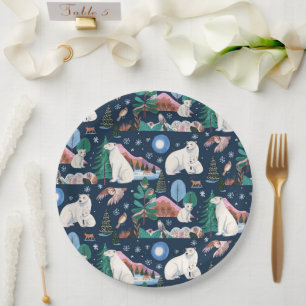Cute Polar Bear Winter Baby Shower Paper Plate