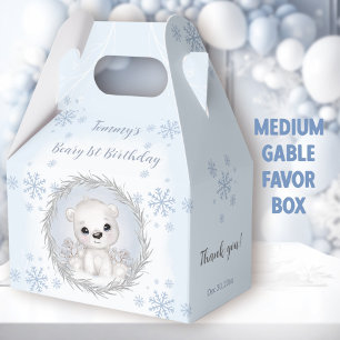 Cute Polar Bear Winter Blue 1st Birthday Medium Favour Box