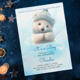 Cute Polar Bear Winter Blue Baby Shower Its Boy Invitation