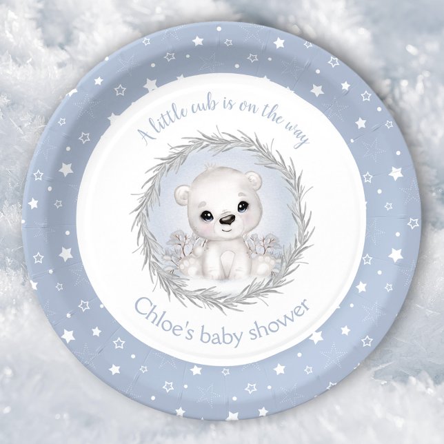 Cute Polar Bear Winter Boy Baby Shower Paper Plate (Cute Polar Bear Winter Boy Baby Shower Paper Plates)