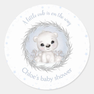 Cute Polar Bear Winter Boy Baby Shower White Classic Round Sticker