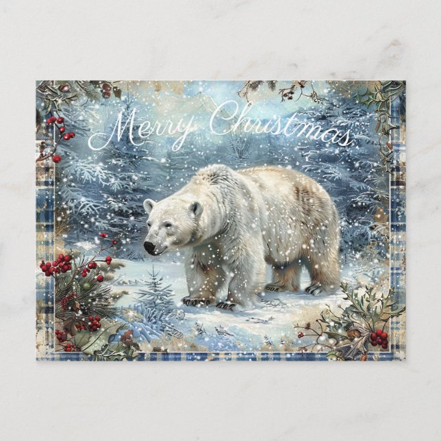 Cute Polar Bear Winter Christmas Holiday Postcard (Front)