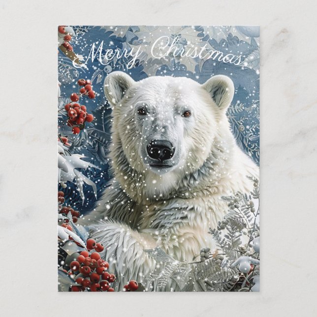 Cute Polar Bear Winter Christmas Holiday Postcard (Front)