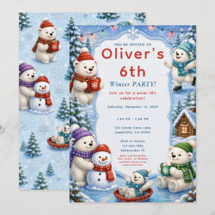 Cute Polar Bear Winter Party Invitation
