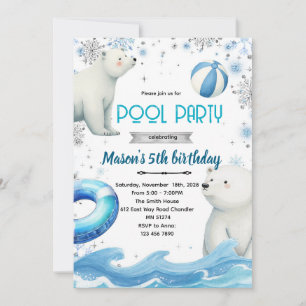 Cute polar bear winter pool theme invite