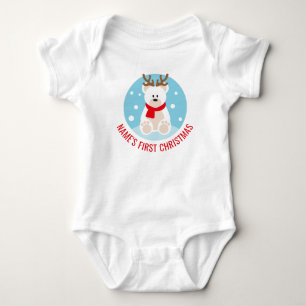 Cute Polar Bear with Antlers - First Christmas Baby Bodysuit