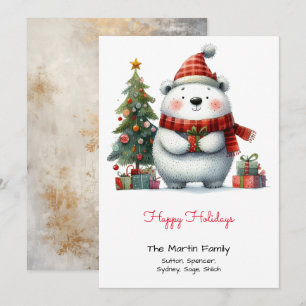 Cute Polar Bear with Christmas Tree Happy Holiday Card