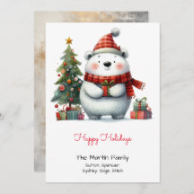 Cute Polar Bear with Christmas Tree Happy