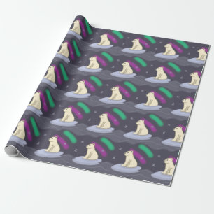 Cute Polar Bear with Northern Lights Wrapping Paper