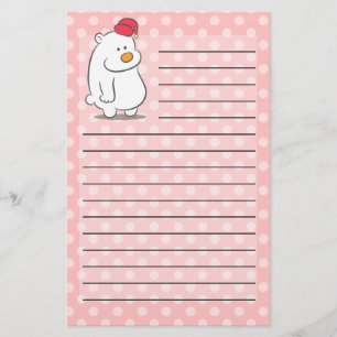 Cute polar bear with polka dots pattern background stationery