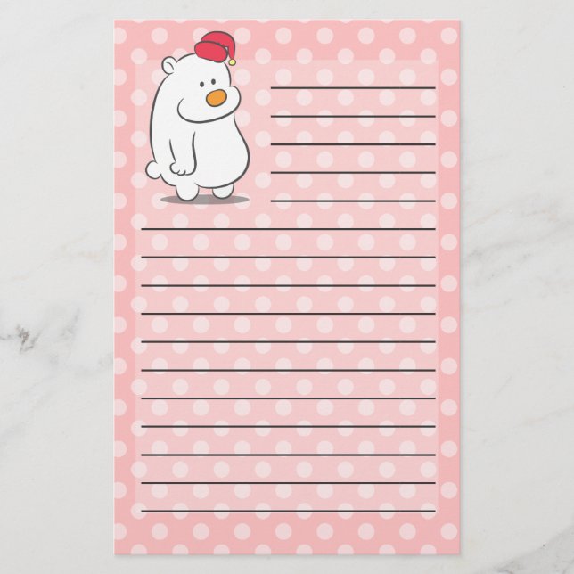 Cute polar bear with polka dots pattern background stationery (Front)