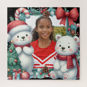 Cute Polar Bears Christmas Peppermint Photo Jigsaw Puzzle