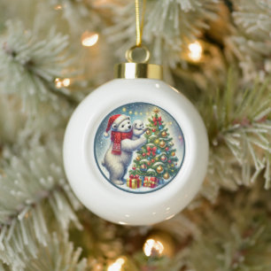 Cute Polar bears Holiday Ceramic Ball Christmas Ornament