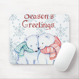 Cute Polar Bears in Red and Green Scarf Mouse Mat