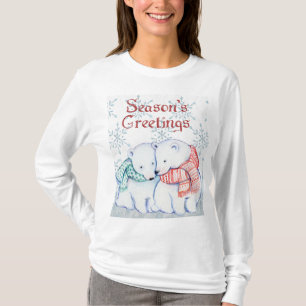 Cute Polar Bears in Red and Green Scarf T-Shirt