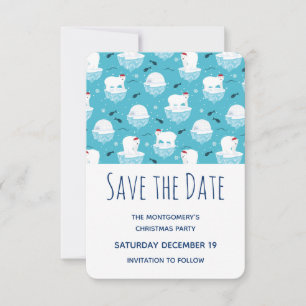 Cute Polar bears in Santa Hats Christmas Party Save The Date